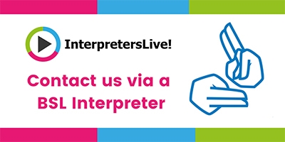 Contact us via a BSL interpreter logo