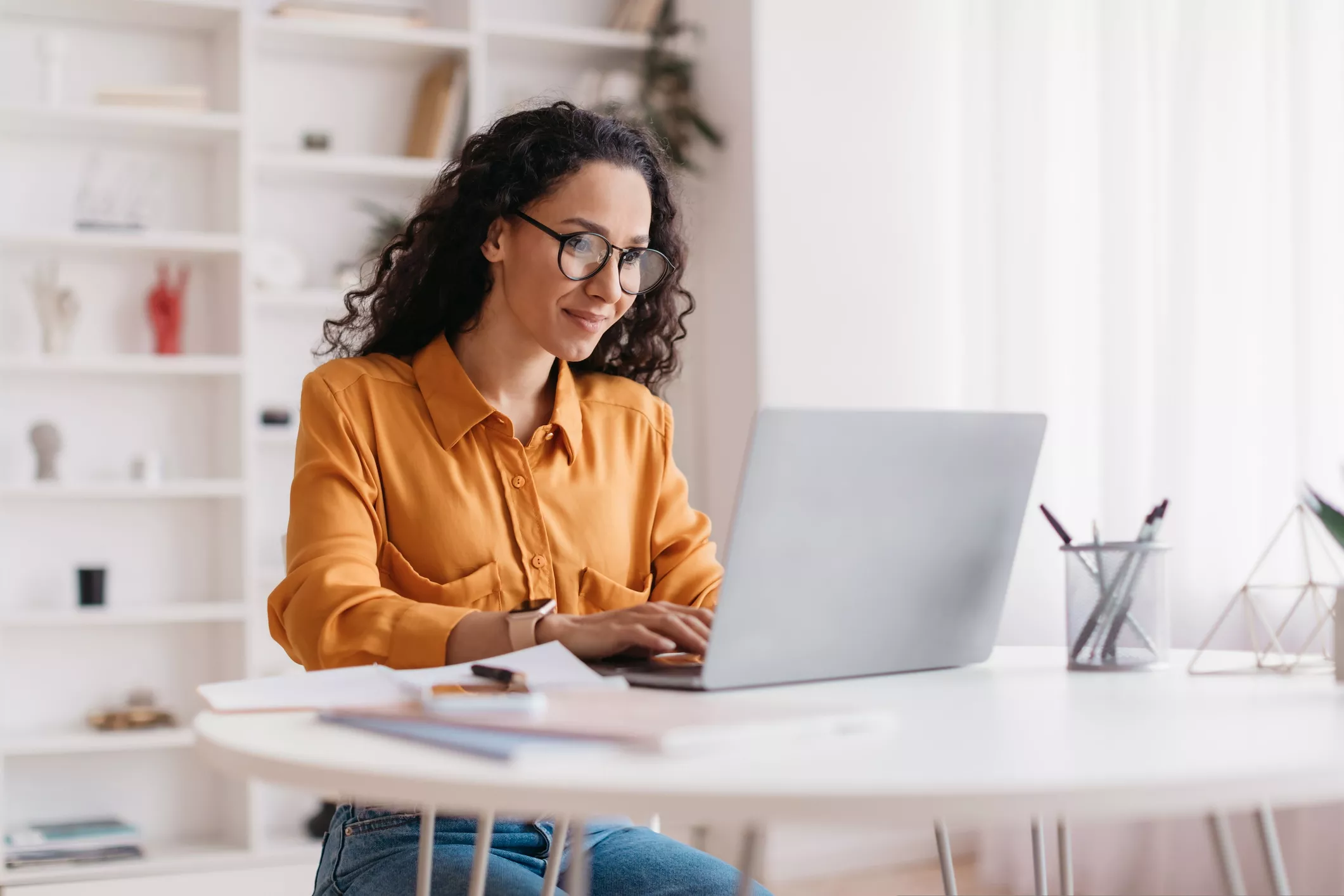 Woman using laptop