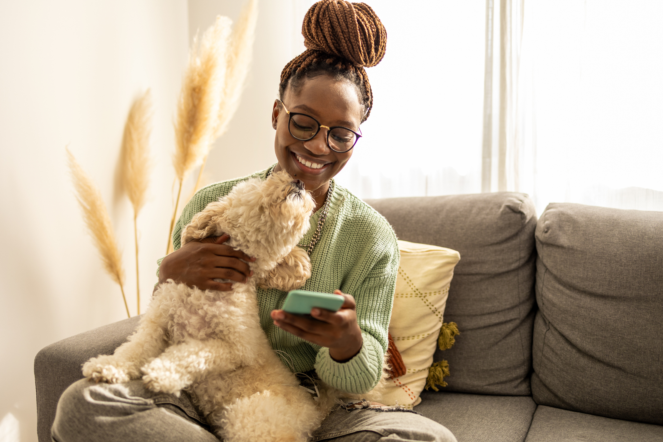 Woman and cute dog