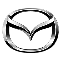 Mazda logo, a pair of silver wings shaped like a letter M in an silver oval