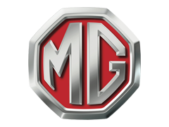 Logo of the MG car company, the letters MG within a silver octagon
