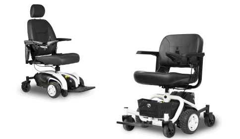 Two powered wheelchairs