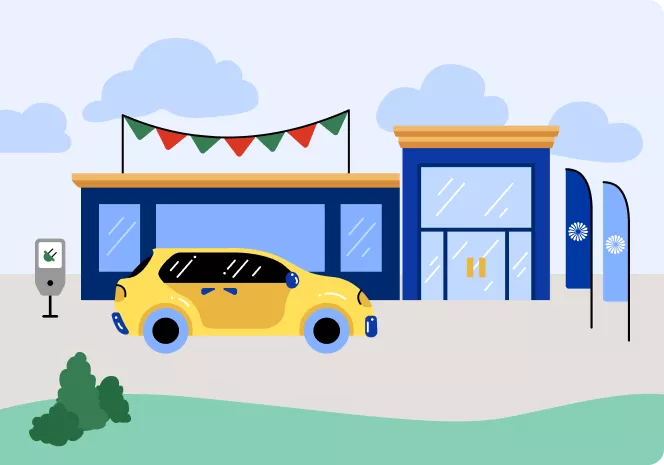 Illustration of a car at dealership