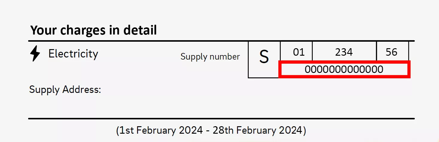 An image of an electricity bill, highlighting the Meter Point Administration Number (MPAN)