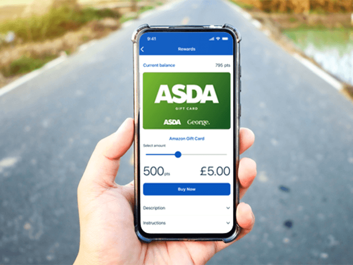 Asda reward gift card within the Drive Smart app